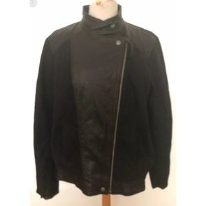 New Lucky Brand Women's Mixed Moto Leather & Canvas Jacket Size XL Black